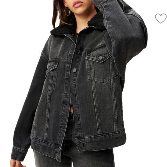 New Good American Black Good Oversized Trucker Jean Jacket Women's size XS/S - Picture 1 of 9